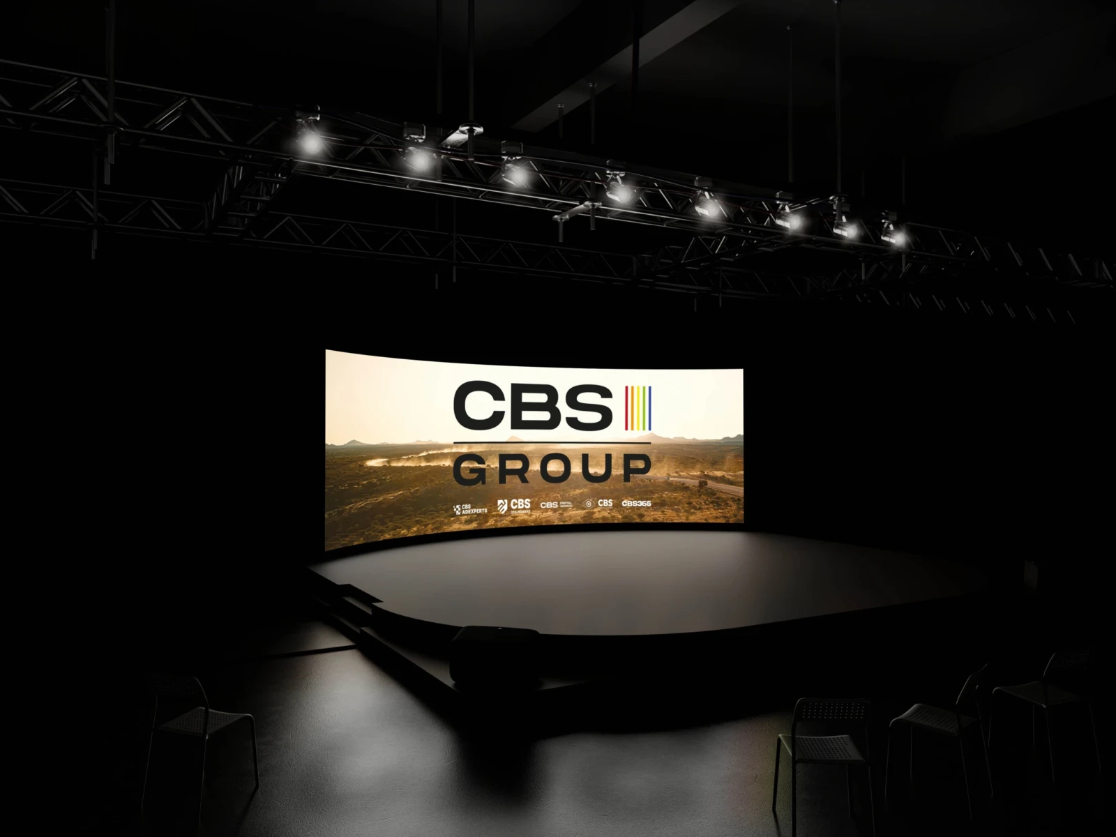 CBS Group identity on a curved event LCD screen