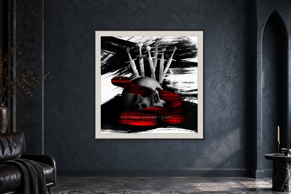 Hard to Tell a Snake by Zhiwar Qassab, shown in a framed gallery mockup
