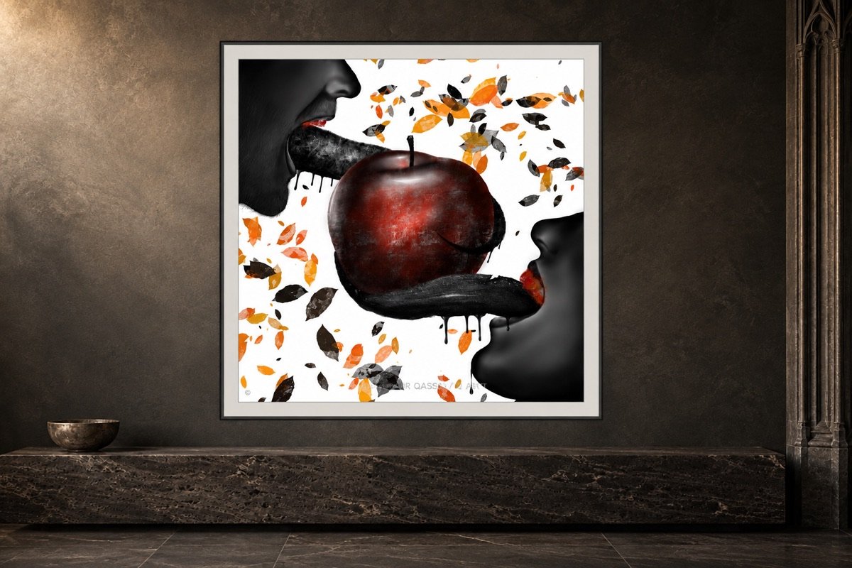 Holy Apple by Zhiwar Qassab, shown in a framed gallery mockup