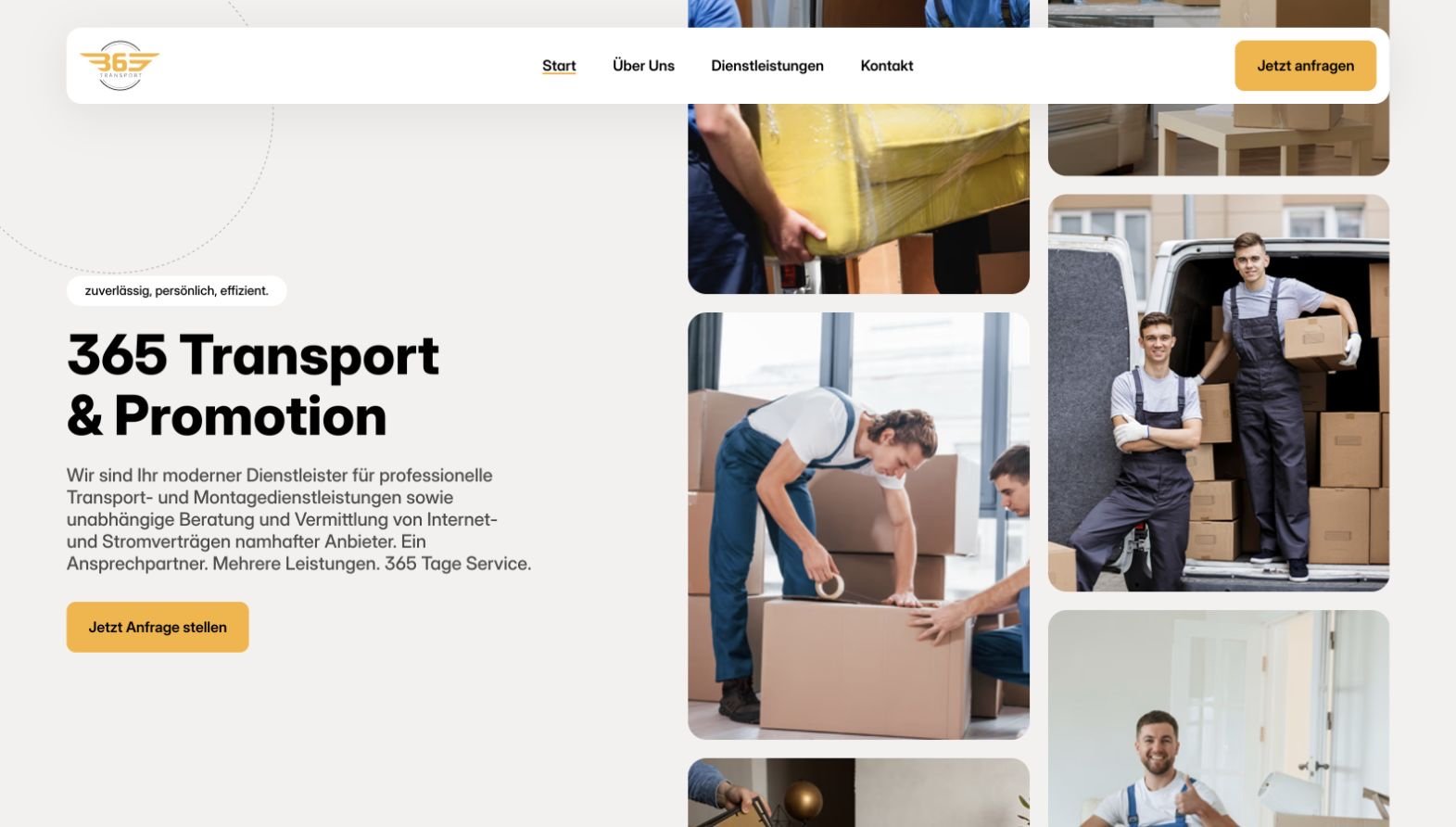 365 Transport and Promotion full-width desktop website designed by Q ART