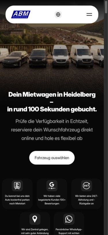 ABM Autovermietung mobile homepage designed by Q ART
