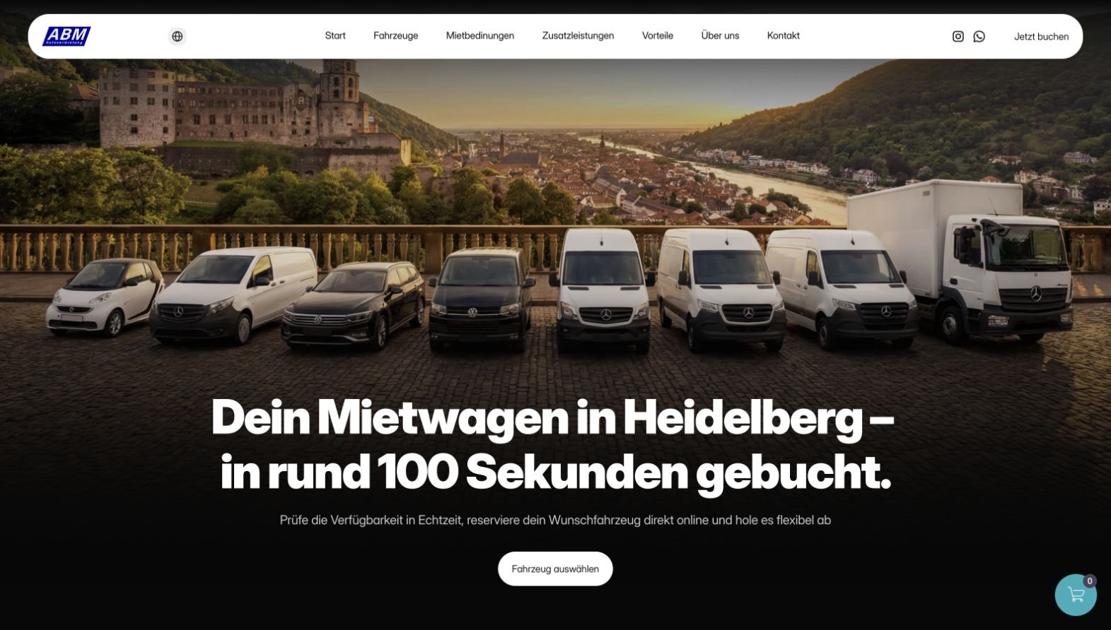 ABM Autovermietung full-width desktop website designed by Q ART