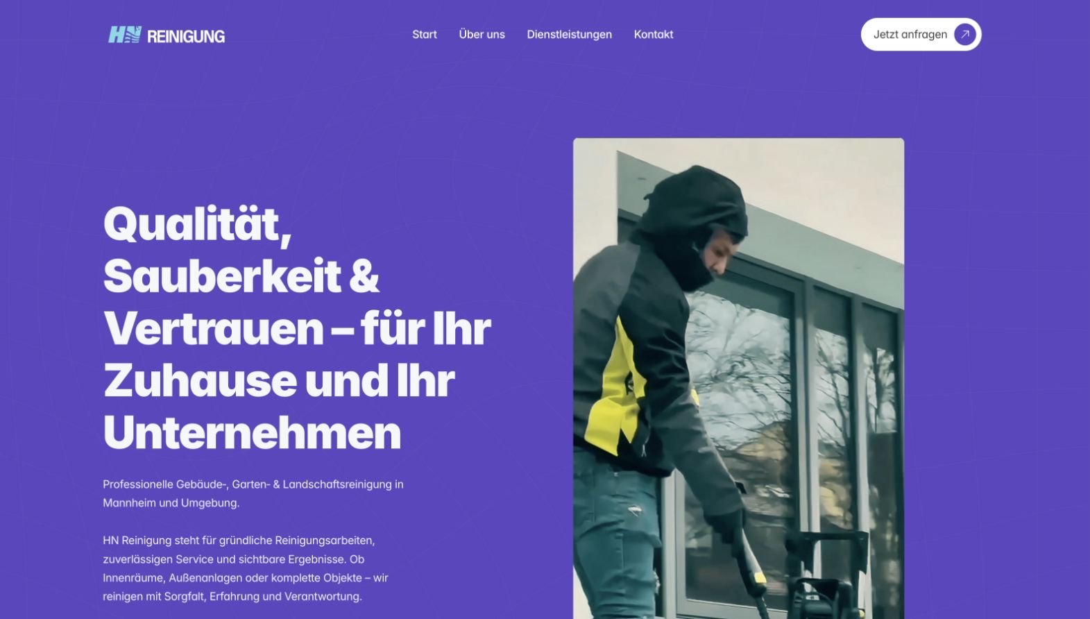 HN Reinigung full-width desktop website designed by Q ART