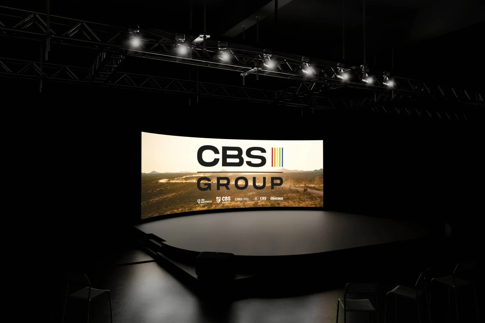 CBS Group identity on a curved event LCD screen